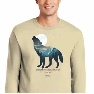 NWT Light Source Tan Long Sleeve Shirt with Wolf and Moon Graphic